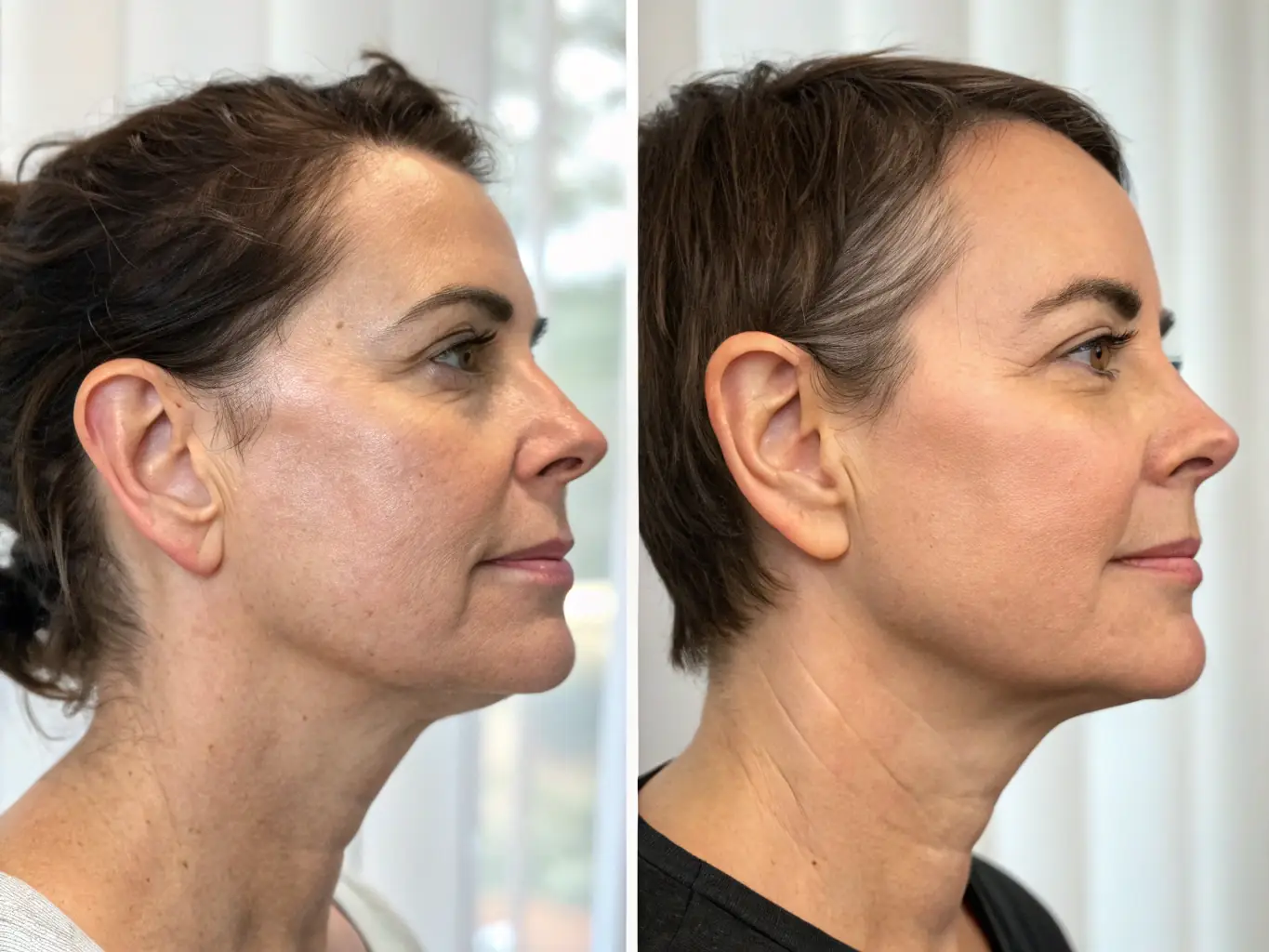 An image showing before and after results of fat reduction in the chin and jawline area, illustrating the effectiveness of fat dissolvers in sculpting the face.