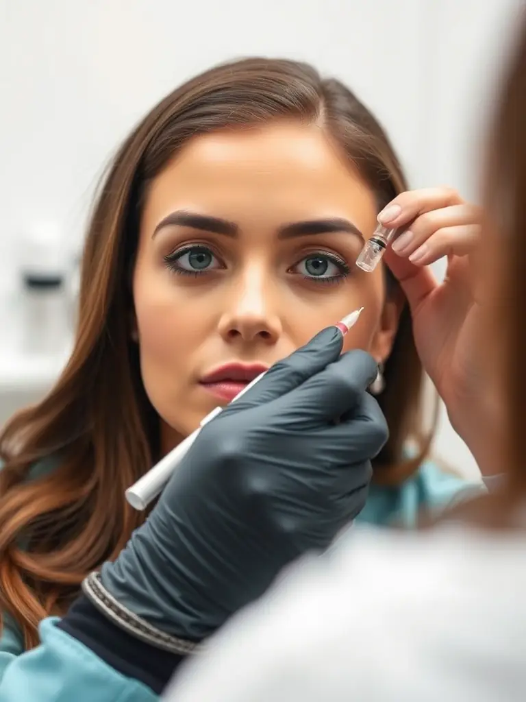 A close-up shot of a client receiving a Botox injection in the forehead, administered by a skilled practitioner at Natural Balance Aesthetics, showcasing the precision and care involved in the procedure.